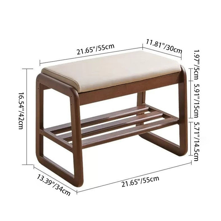 Modern Minimalist Rectangular Faux Leather Solid Wood Shoe Storage 1-Shelf For Entryways
