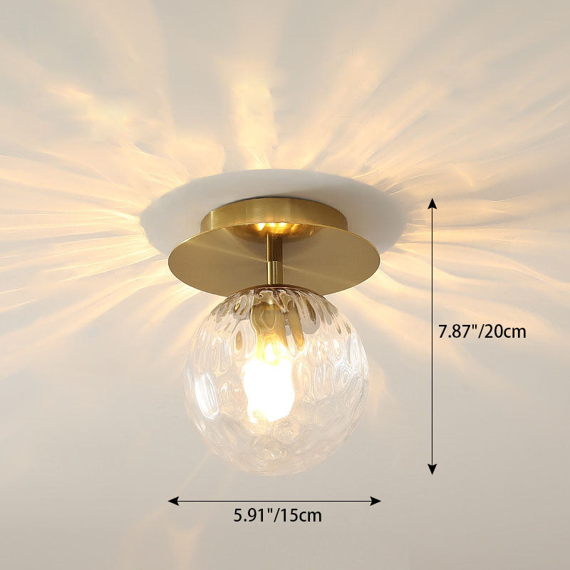 Contemporary Scandinavian Round Ball Iron Hydrographic Glass 1-Light Semi-Flush Mount Ceiling Light For Living Room