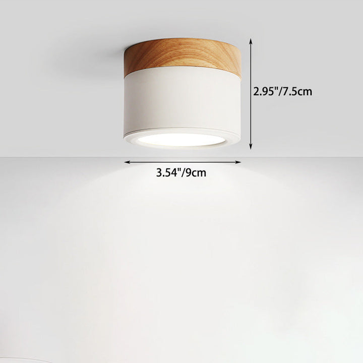 Luz de techo LED de montaje empotrado de cilindro de madera, hierro y acrílico escandinavo contemporáneo para pasillo 