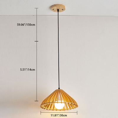 Japanischer Wabi-Sabi Stil Walnuss Konisch Hohl 1-Licht Pendelleuchte 