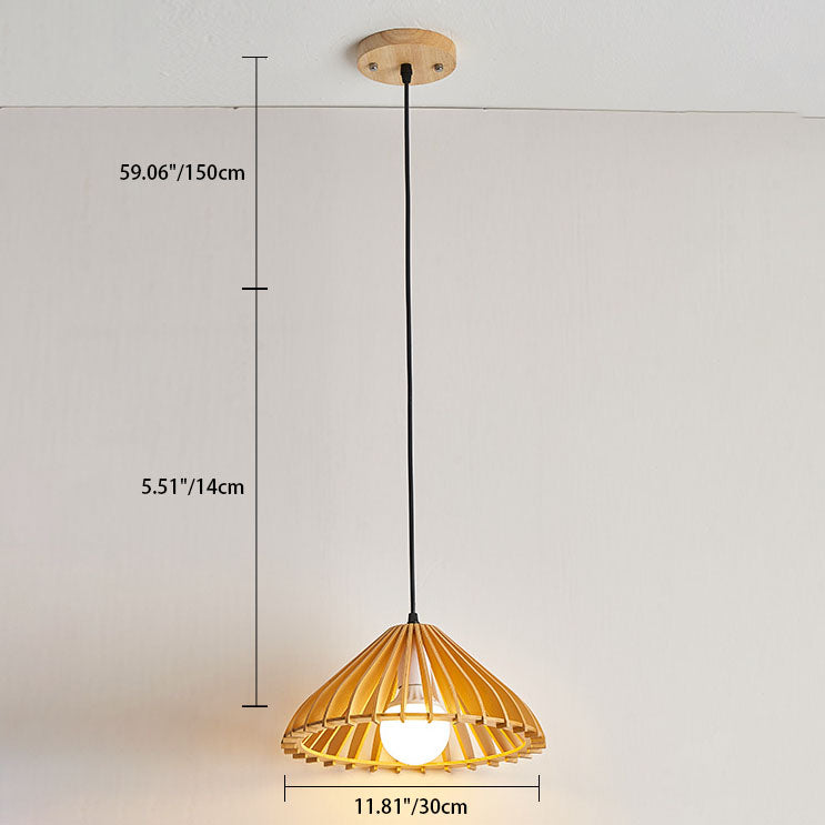 Japanischer Wabi-Sabi Stil Walnuss Konisch Hohl 1-Licht Pendelleuchte 