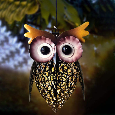 Solar Decorative Owl Iron LED Hanging Outdoor Landscape Light