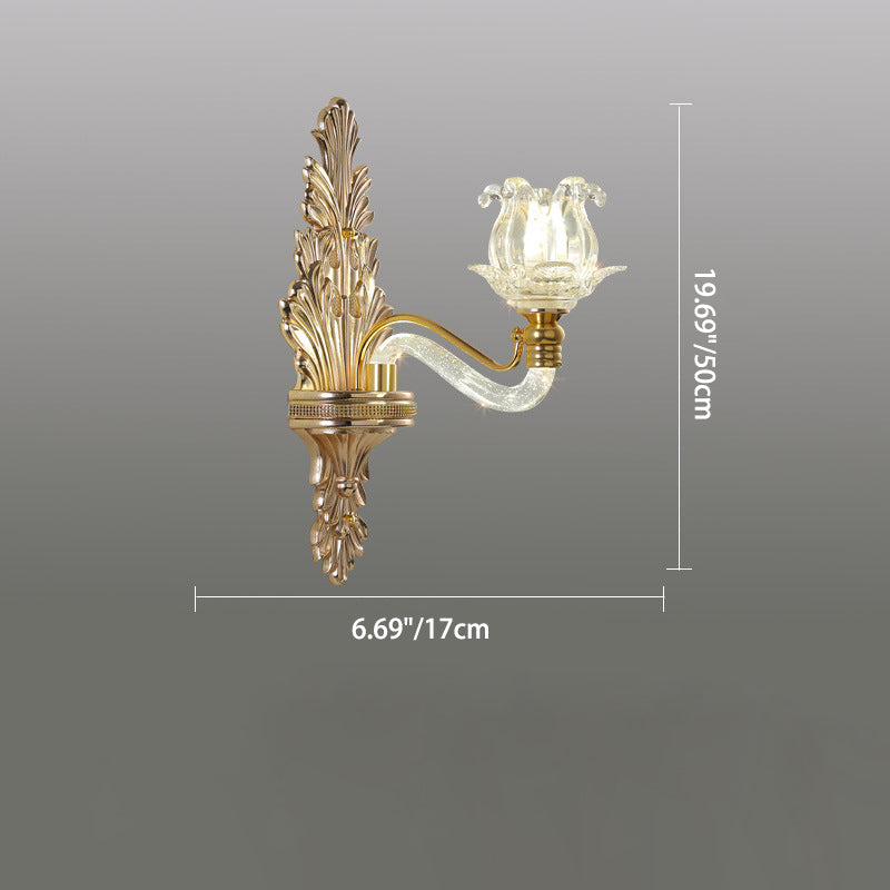 Applique murale traditionnelle en cristal français avec fleur en cristal, matériel en verre, 1/2 lumières pour salon 