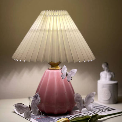 Scandinavian Vintage Mushroom Pleated PVC Fabric Ceramic 1-Light Table Lamp