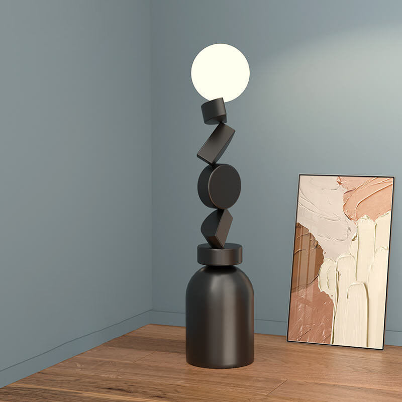 Lámpara de pie de 1 luz con base de hierro apilada en bloques geométricos minimalistas modernos 