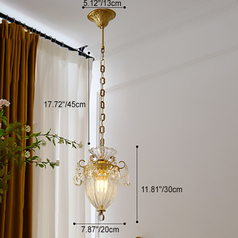 Lanterne française traditionnelle en cuivre sculpté avec cristal 1 lumière pour salon 