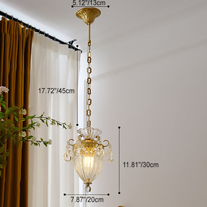 Lanterne française traditionnelle en cuivre sculpté avec cristal 1 lumière pour salon 