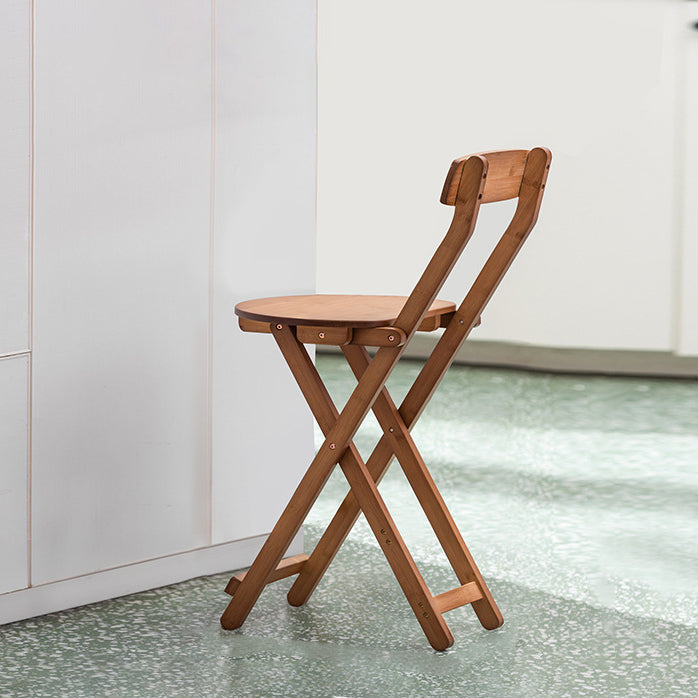 Zeitgenössischer Retro-runder, klappbarer Bambus-Barhocker mit Rückenlehne für das Esszimmer 