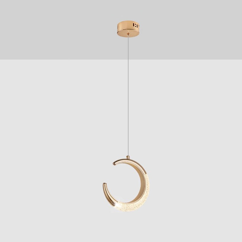 Contemporary Scandinavian Moon Circle Alloy PMMA LED Pendant Light For Bedroom
