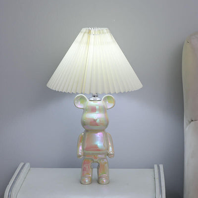 Contemporary Creative Bear Ceramic Fabric 1-Light Table Lamp For Bedroom
