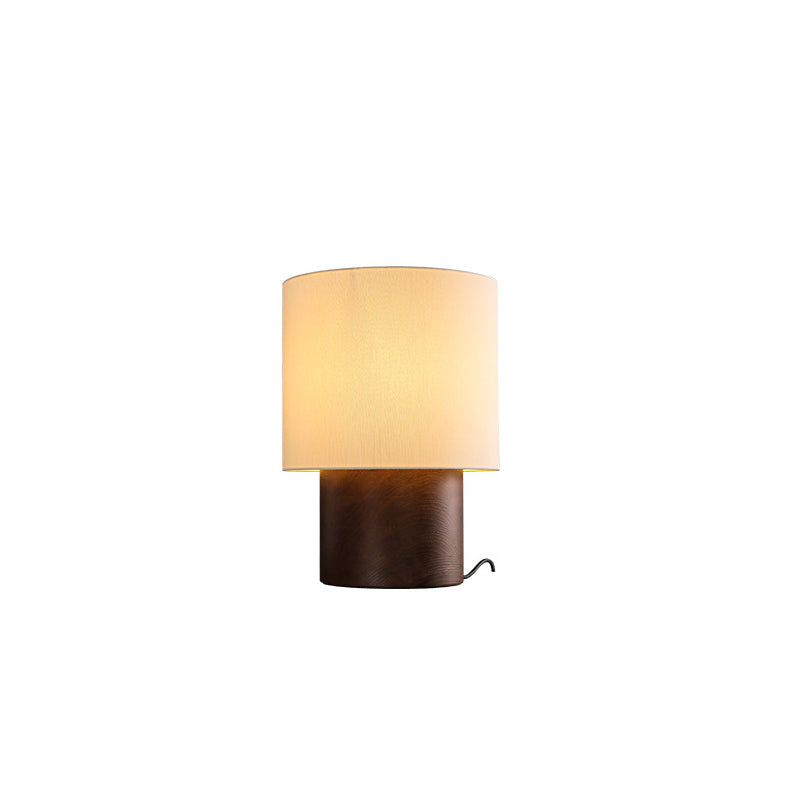 Lampe de Table 1 Lumière en Bois et Tissu Cylindrique de Ferme Traditionnelle pour Chevet 