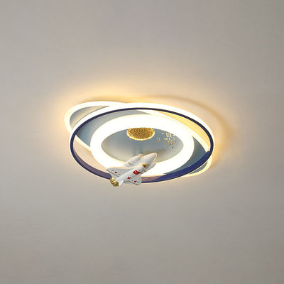 Modern Creative Kids Iron Cartoon Astronaut Rocket LED Flush Mount Ceiling Light