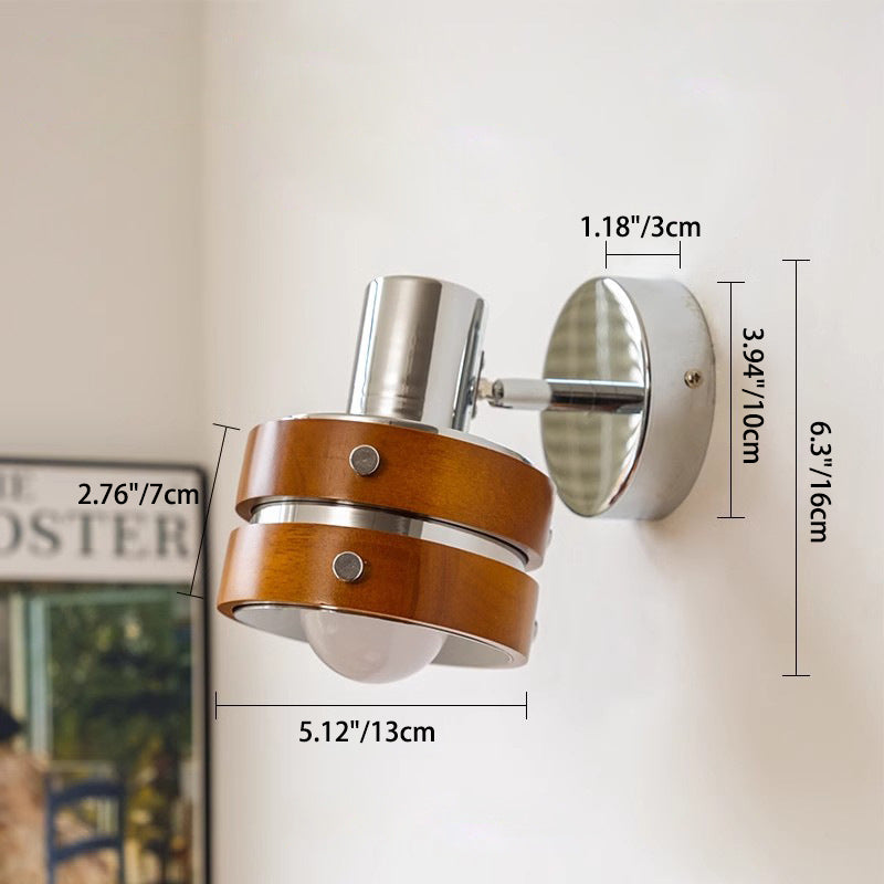 Lampe murale 1 lumière en fer et bois avec base cylindrique vintage traditionnelle pour chambre 