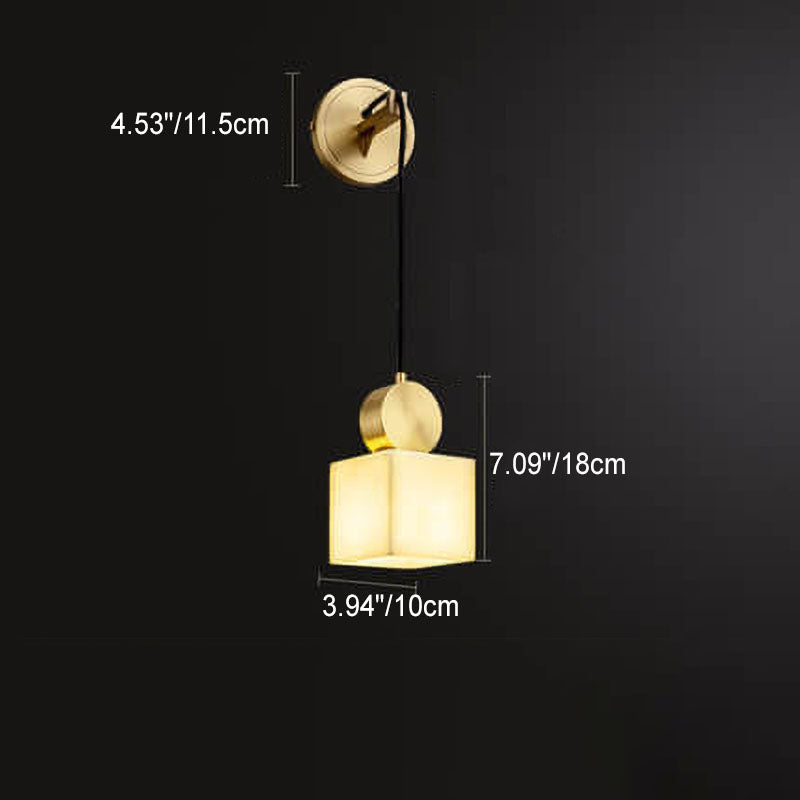 European Light Luxury Full Copper Square/Round Marble Shade 1-Light Wall Sconce Lamp