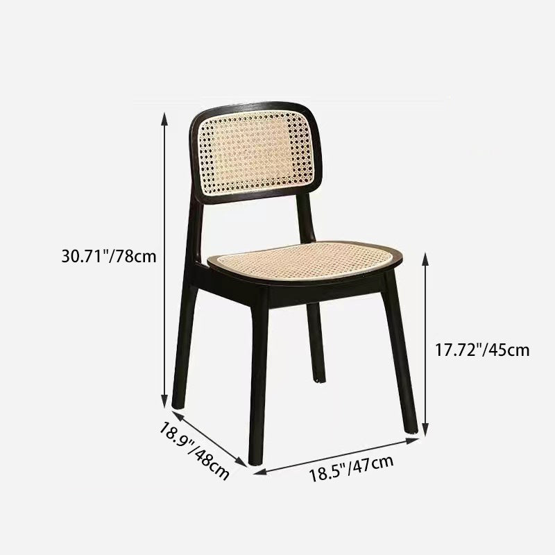 Moderner minimalistischer Esszimmerstuhl aus PET-Rattan und Kautschukholz mit quadratischer Rückenlehne 