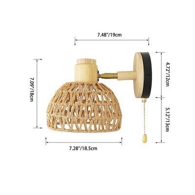Traditionelle Bauernhaus Papier Rattan Weben Aushöhlen Kuppel 1-Licht Wand Leuchte Lampe Für Schlafzimmer 
