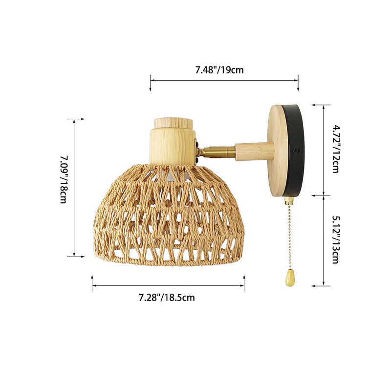 Traditionelle Bauernhaus Papier Rattan Weben Aushöhlen Kuppel 1-Licht Wand Leuchte Lampe Für Schlafzimmer 