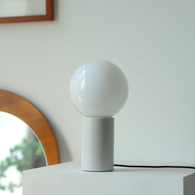 Lampe de table moderne minimaliste en verre cylindre boule ronde en bois massif à 1 lumière pour chambre 