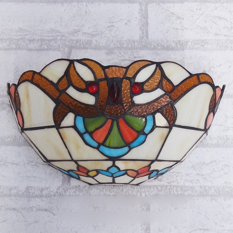 Lampe applique murale à 2 lumières avec abat-jour semi-circulaire en verre teinté baroque traditionnel Tiffany pour salon 