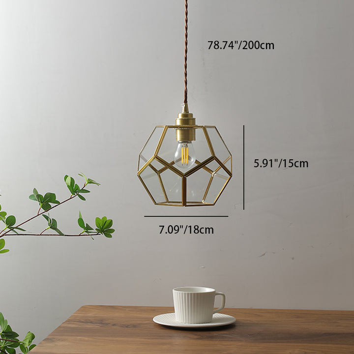 Contemporary Nordic Polygonal Clear Glass Brass Iron 1-Light Pendant Light for Living Room