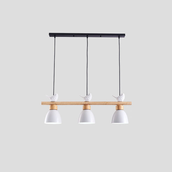 Lustre contemporain scandinave rond en bois de fer et résine à 3 lumières pour salle à manger 