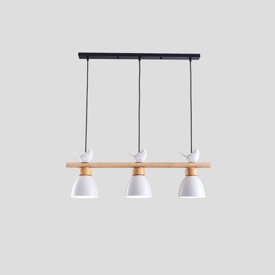 Contemporary Scandinavian Round Bird Iron Wood Resin 3-Light Island Light Chandelier For Dining Room