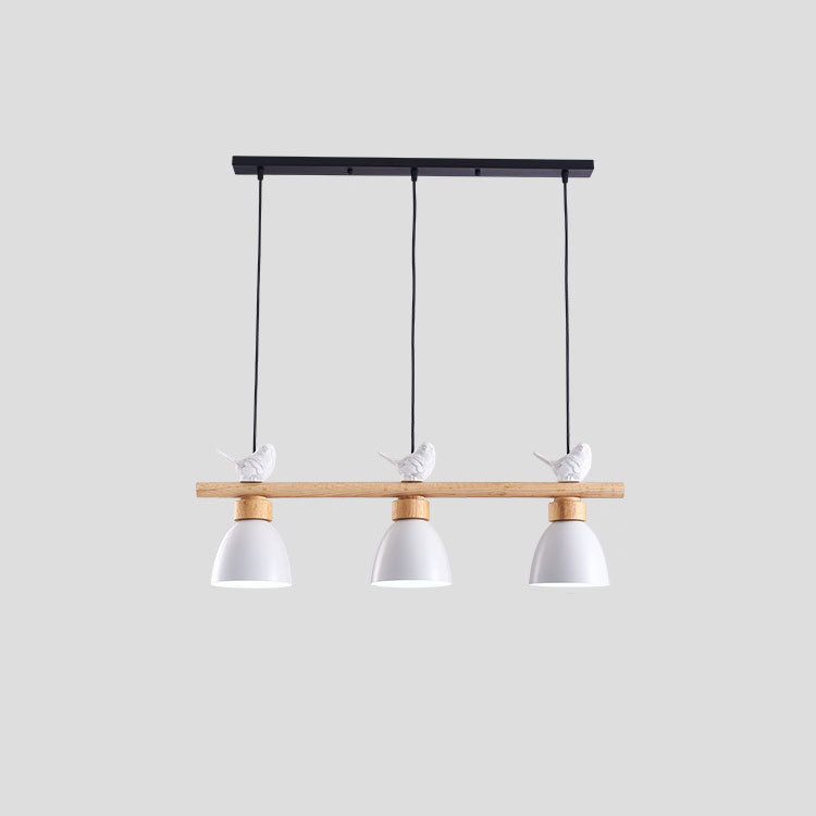 Contemporary Scandinavian Round Bird Iron Wood Resin 3-Light Island Light Chandelier For Dining Room
