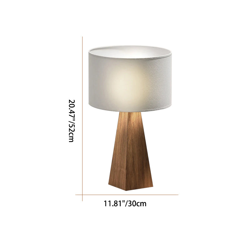 Lampe de table contemporaine créative cylindrique prismatique en bois massif avec tissu 1 lumière pour chambre 