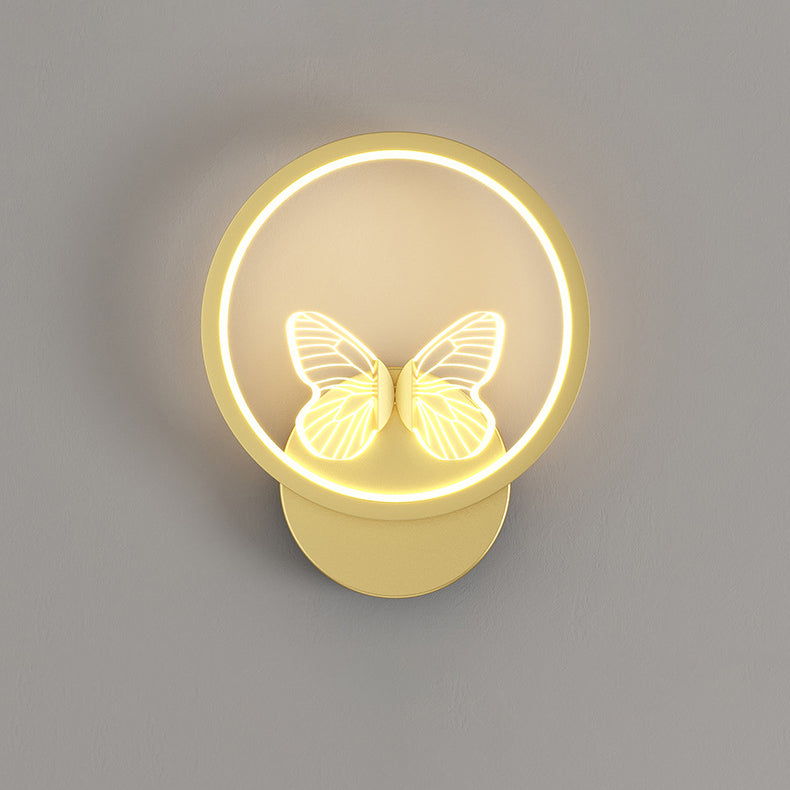 Modern Art Deco Butterfly Iron Silicone Square Round Frame Design LED Wall Sconce Lamp For Bedroom
