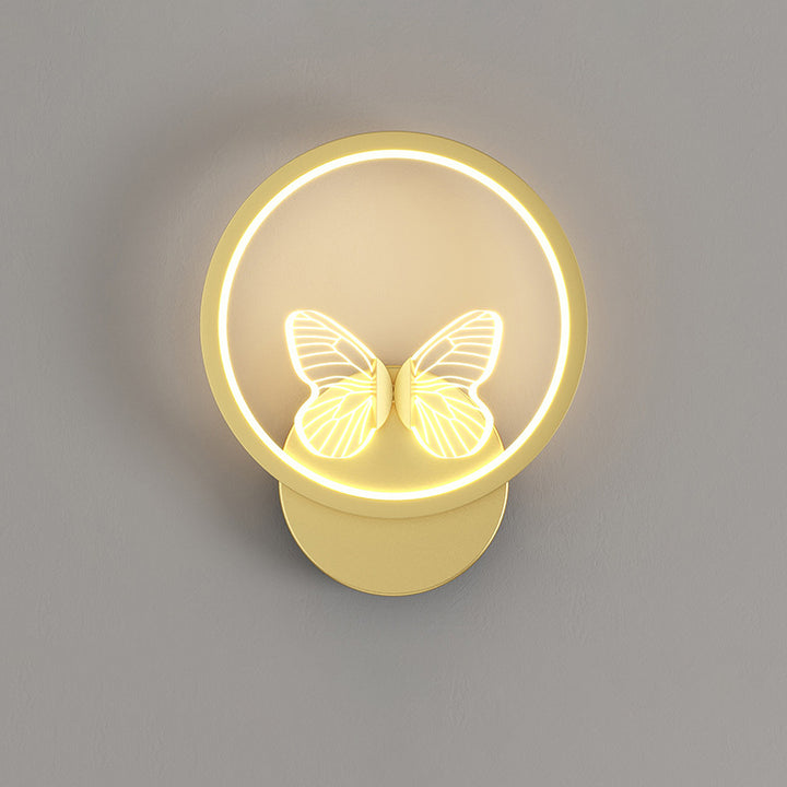 Modern Art Deco Butterfly Iron Silicone Square Round Frame Design LED Wall Sconce Lamp For Bedroom