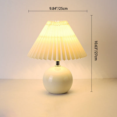 Moderne minimalistische runde plissierte Keramik-PVC-Tischlampe mit 1 Licht für Schlafzimmer 
