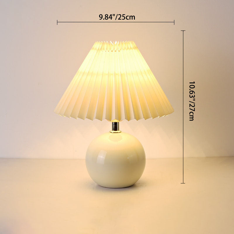 Moderne minimalistische runde plissierte Keramik-PVC-Tischlampe mit 1 Licht für Schlafzimmer 