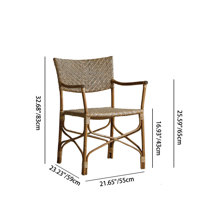 Fauteuil de salle à manger carré en rotin tissé de ferme traditionnel avec dossier et accoudoirs pour salon 
