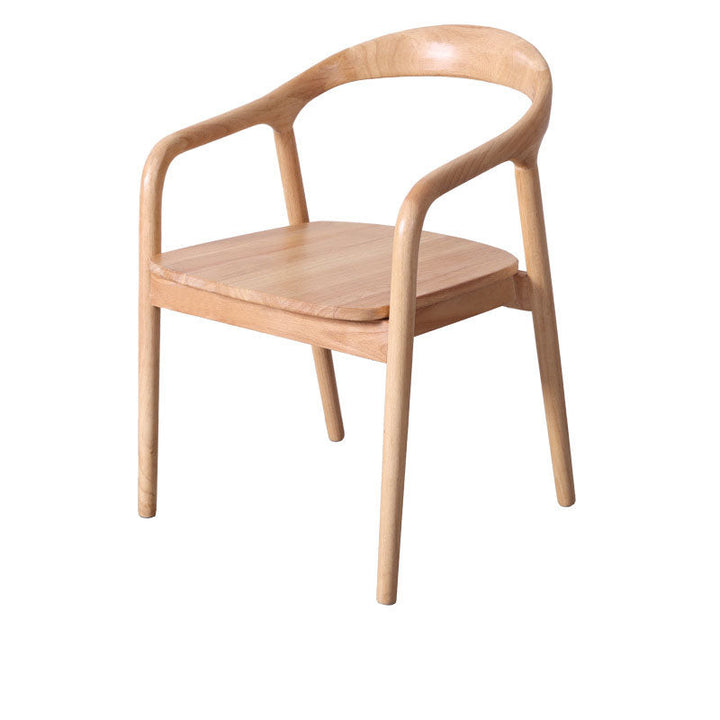 Moderner minimalistischer Esszimmerstuhl mit gebogenem Rahmen aus Kautschukholz, Baumwoll-Leinen-Bezug, Rückenlehne und Armlehnen für das Esszimmer 