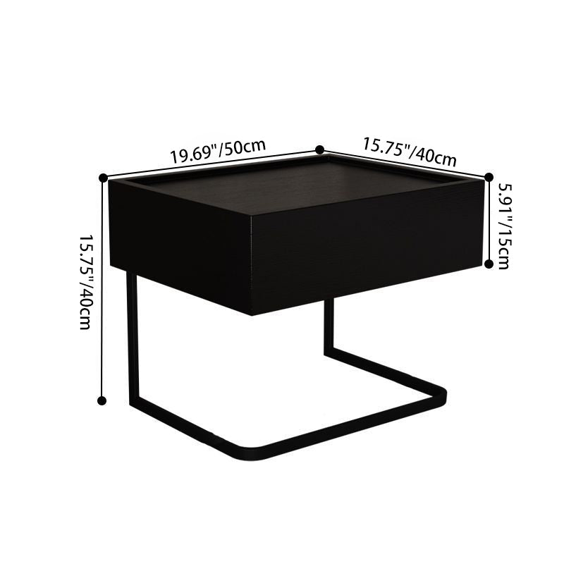 Table de chevet moderne minimaliste rectangulaire en bois massif et fer avec 1 tiroir pour chambre 