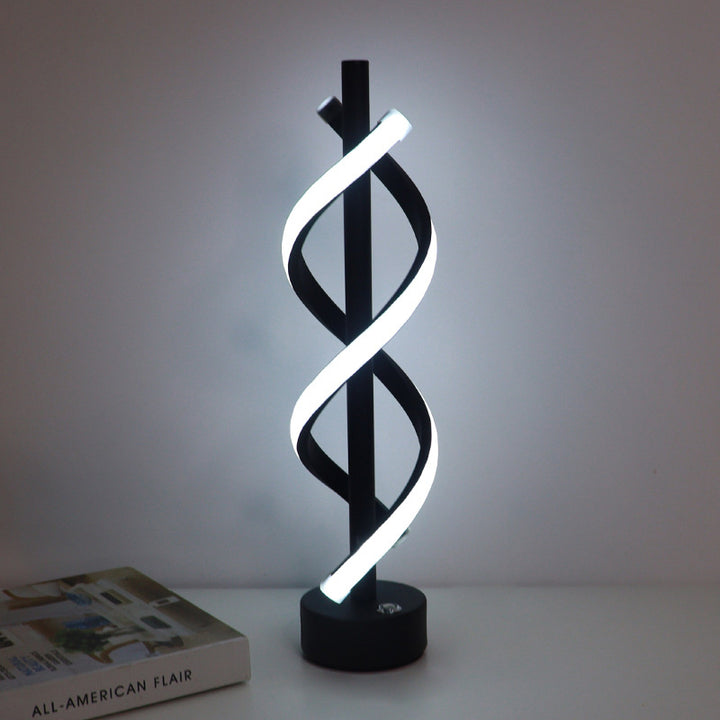 Lampe de table à LED en bandes de fer en spirale double nordique contemporaine pour chambre à coucher 