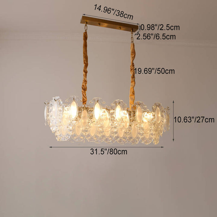 Traditioneller rechteckiger französischer Inselleuchter aus Eisen und Glas mit Perlendekor, 8-flammig, für das Wohnzimmer 