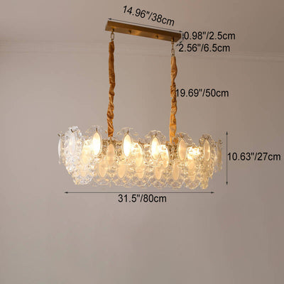 French Vintage Rectangular Pearl Glass 8-Light Island Light Chandelier