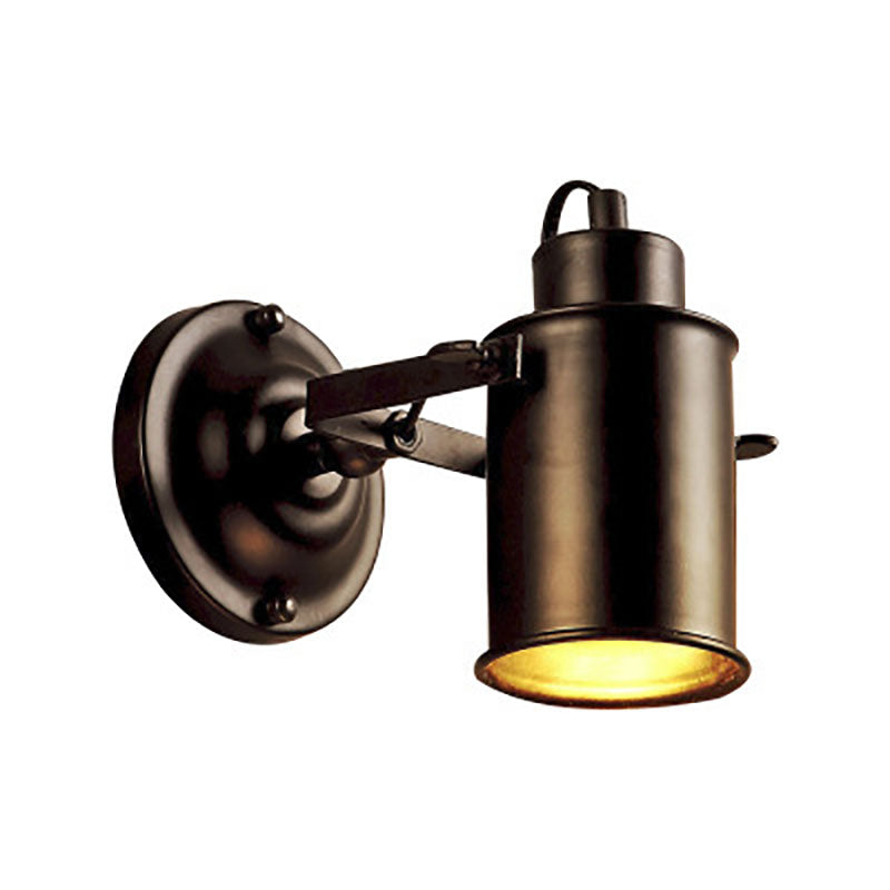 Contemporary Industrial Iron Cylinder 1-Light Spotlight Wall Sconce Lamp For Entertainment Room