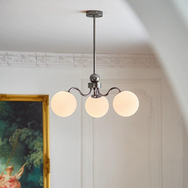 Contemporary Scandinavian Round Ball Iron Glass 3/5/8 Light Chandelier For Living Room