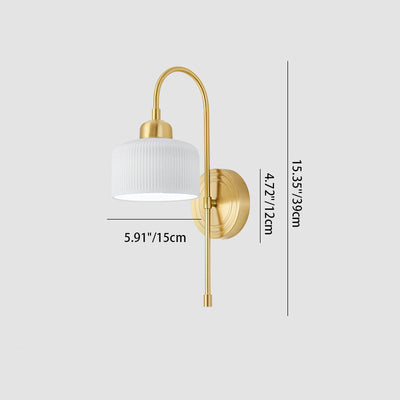Lampe murale contemporaine de luxe en laiton antique avec cylindre en céramique nervurée à 1 lumière pour salon 
