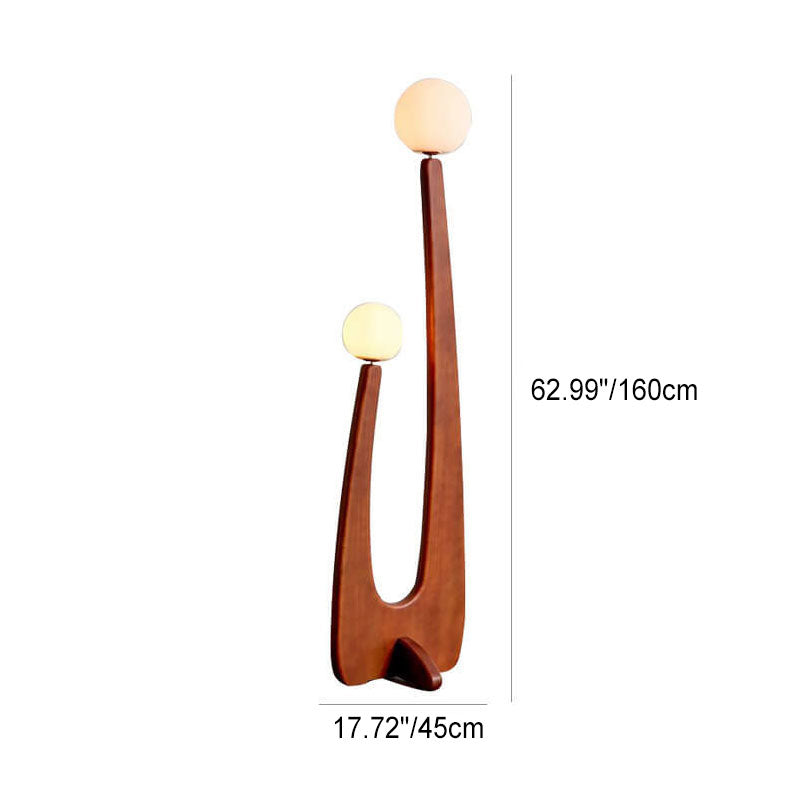 Modern Minimalist Walnut Solid Wood Glass Ball 2-Light Standing Floor Lamp for Living Room