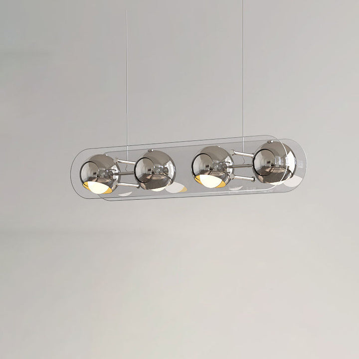 Modern Mid-Century Rectangular Round Globe Iron Acrylic 4-Light Island Light Chandelier For Dining Room