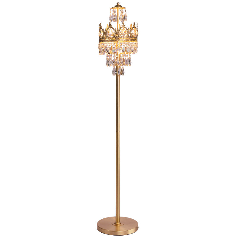 Traditionelle Luxus Kupfer Messing Kristall Krone Anhänger 3-Licht Stehlampe für Schlafzimmer 