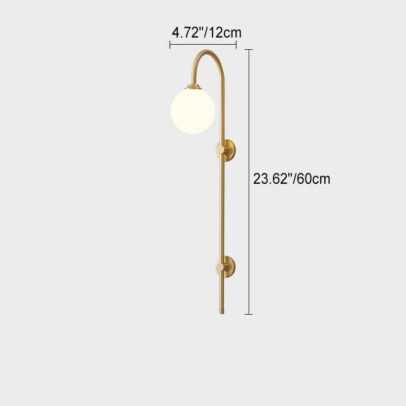 Nordic Minimalistisches Glas Rundkugel Kupfer Lange Stange 1-Licht Wandleuchte 