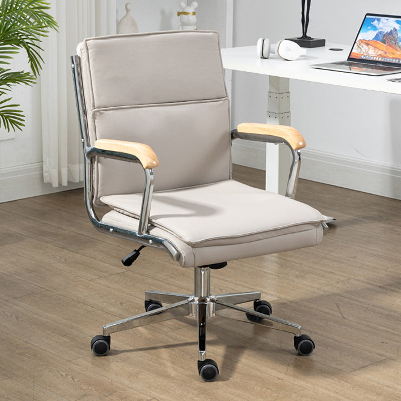 Moderner minimalistischer quadratischer gepolsterter PU-Leder-Schreibtischstuhl aus Edelstahl mit Rückenlehne und Armlehne für das Home Office 