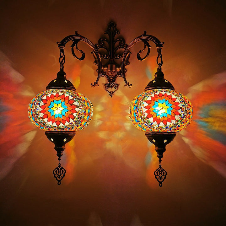 Applique murale à 2 lumières en verre teinté Tiffany décoratif lanterne matériel 