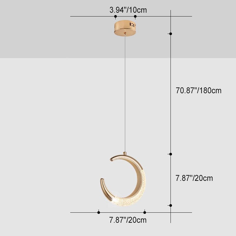 Contemporary Scandinavian Moon Circle Alloy PMMA LED Pendant Light For Bedroom