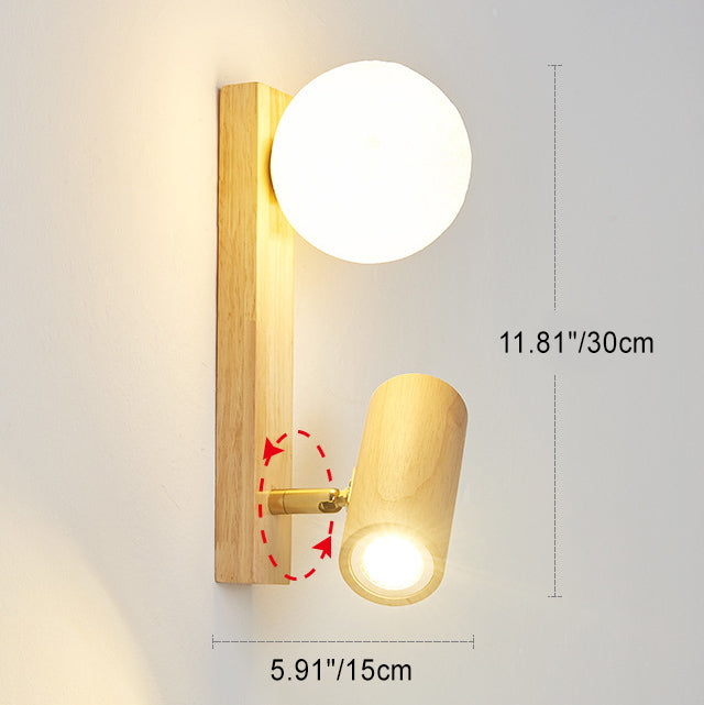 Zeitgenössische skandinavische rechteckige Kugel-Zylinder-Holz-PE-LED-Wandleuchter-Lampe für Schlafzimmer 