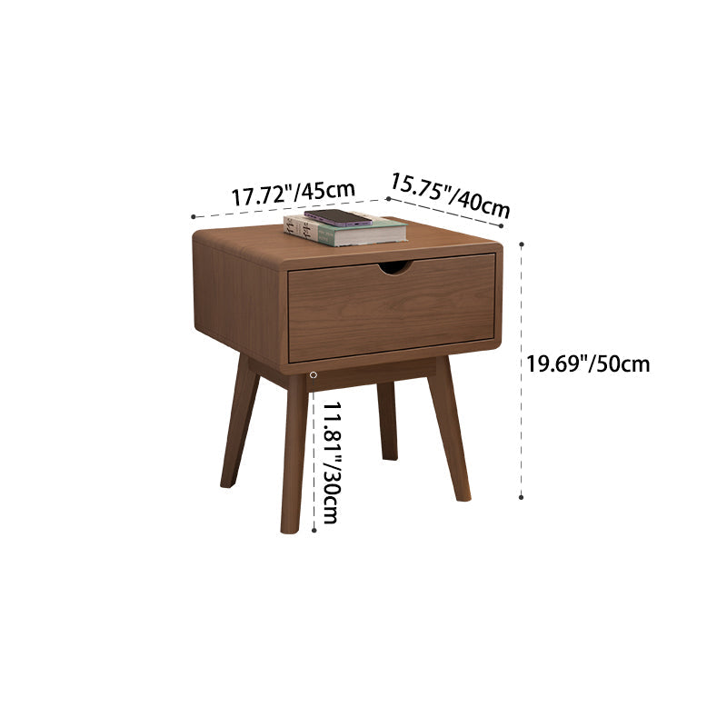 Mesita de noche moderna de simplicidad cuadrada cúbica rectangular de madera de caucho con 1/2 cajón para al lado de la cama 